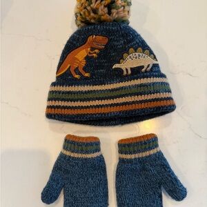 The Children's Place Dinosaur Knit Hat and Mittens - Blue and Orange